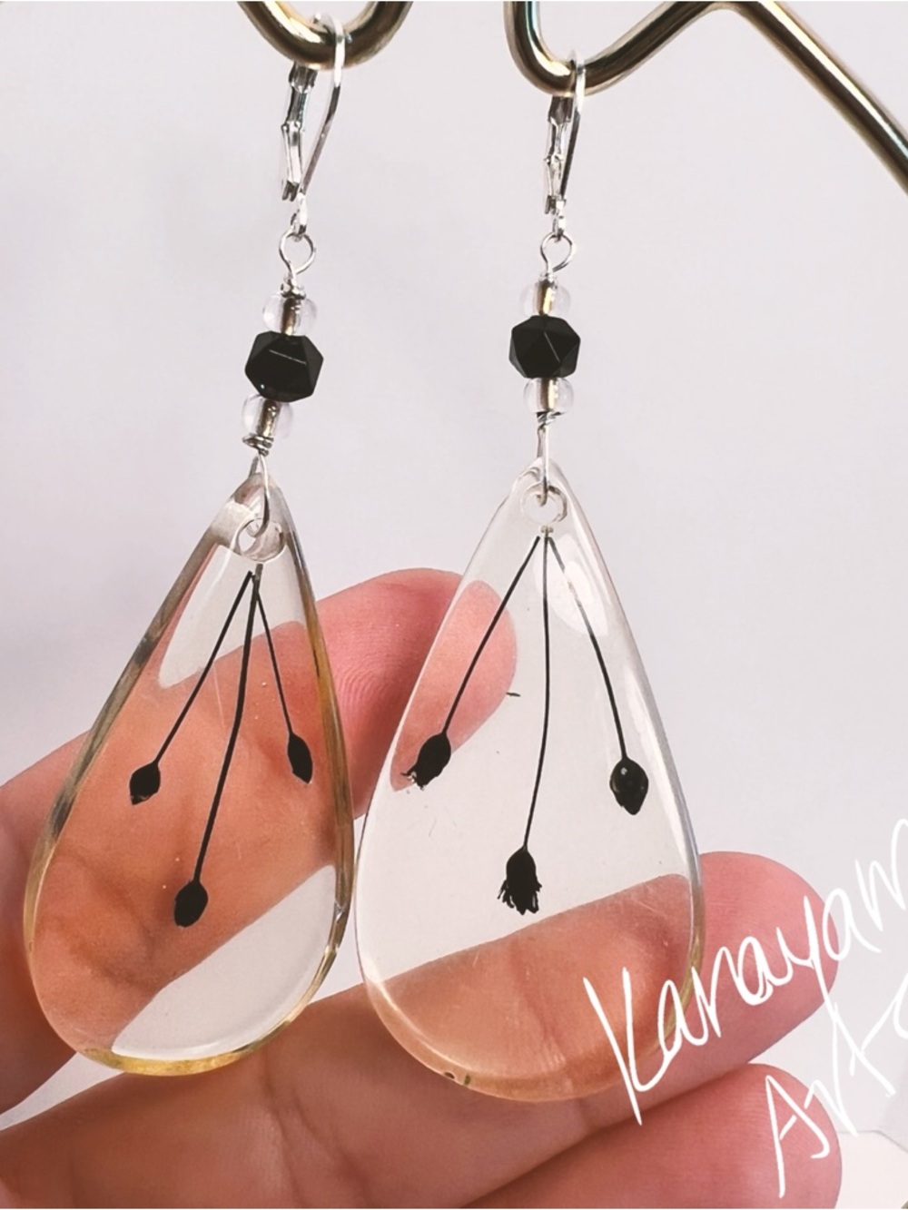 Black Marble and Vintage Lucite Earrings